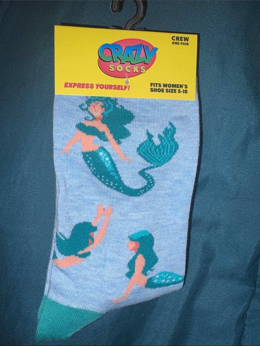Crazy Socks - Women's Light Blue Mermaid Crew Socks fits 5 - 10